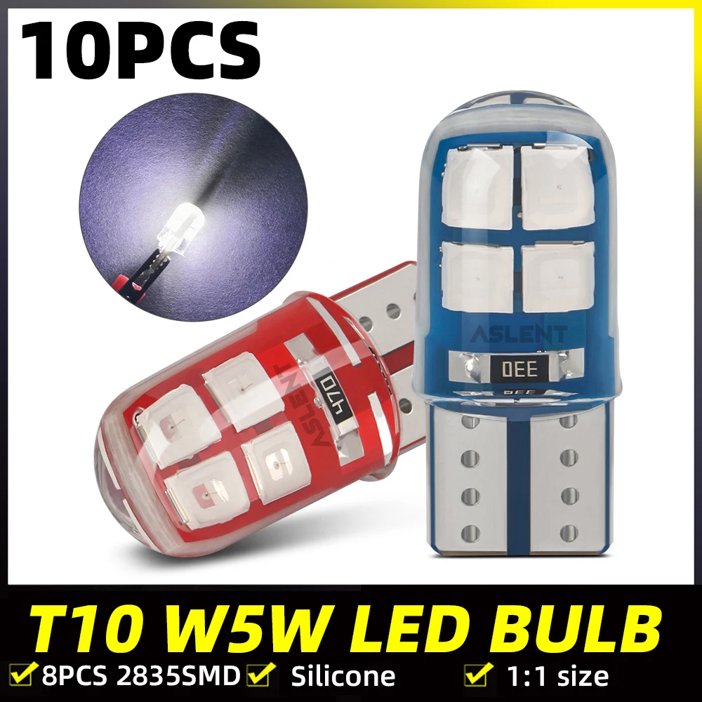 10pcs T10 194 168 W5W 2835 8SMD 2W Silicone Super Bright LED Turn Side License Plate Light Lamp Bulb DC12V White Yellow Ice blue