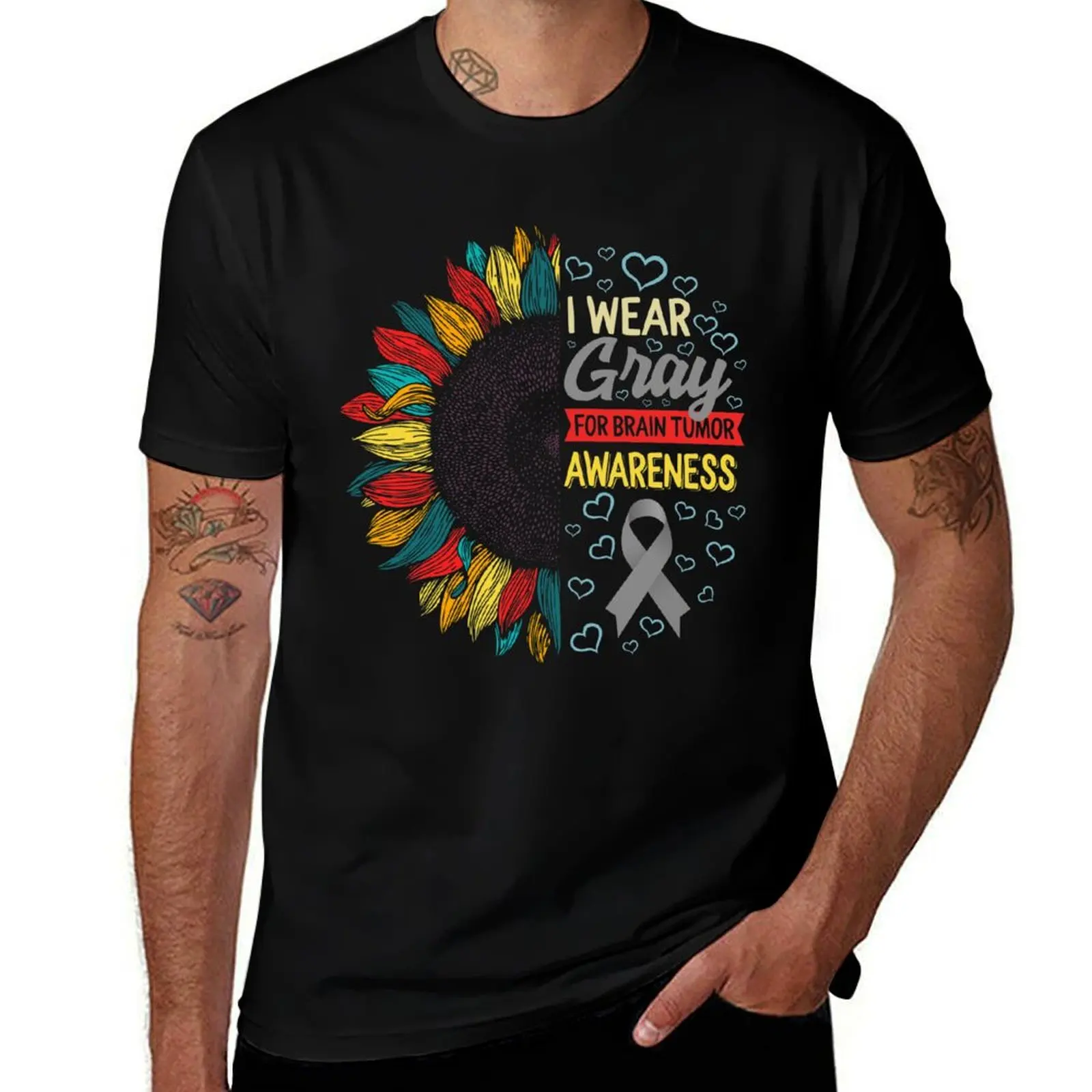 I Wear Gray For Brain Tumor Awareness Shirt, Brain Cancer Supporter, Gray Ribbon, Brain Cancer Awareness Gift, Glioblast T-Shirt