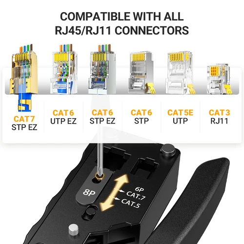 Imagen 2 del producto AMPCOM rj45 herramienta de prensado CAT7 para paso a través de conector RJ11 RJ 45 CAT6 CAT5E enchufes modulares con cortador pelador de cables