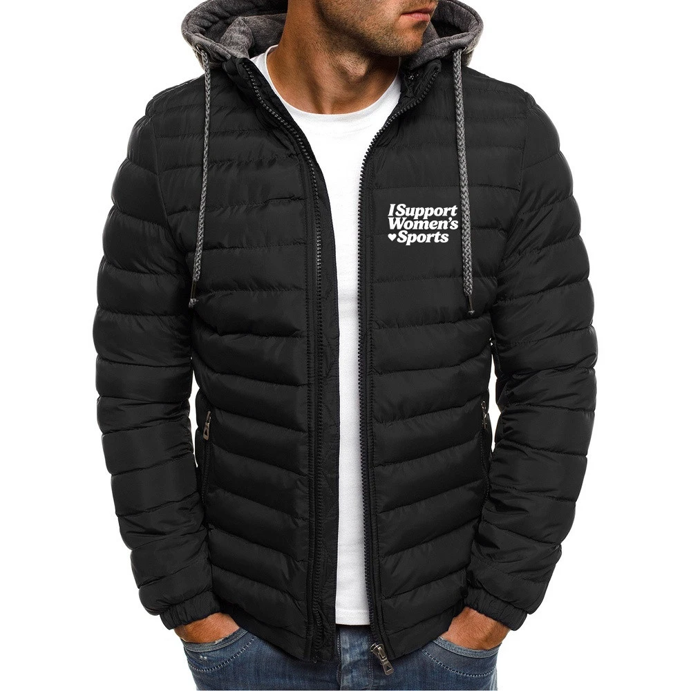 I Support Women's Sports Funny New Light and Down Cotton Men's Stand-up Collar Hooded Thermal Jacket winter jacket men Hoodies