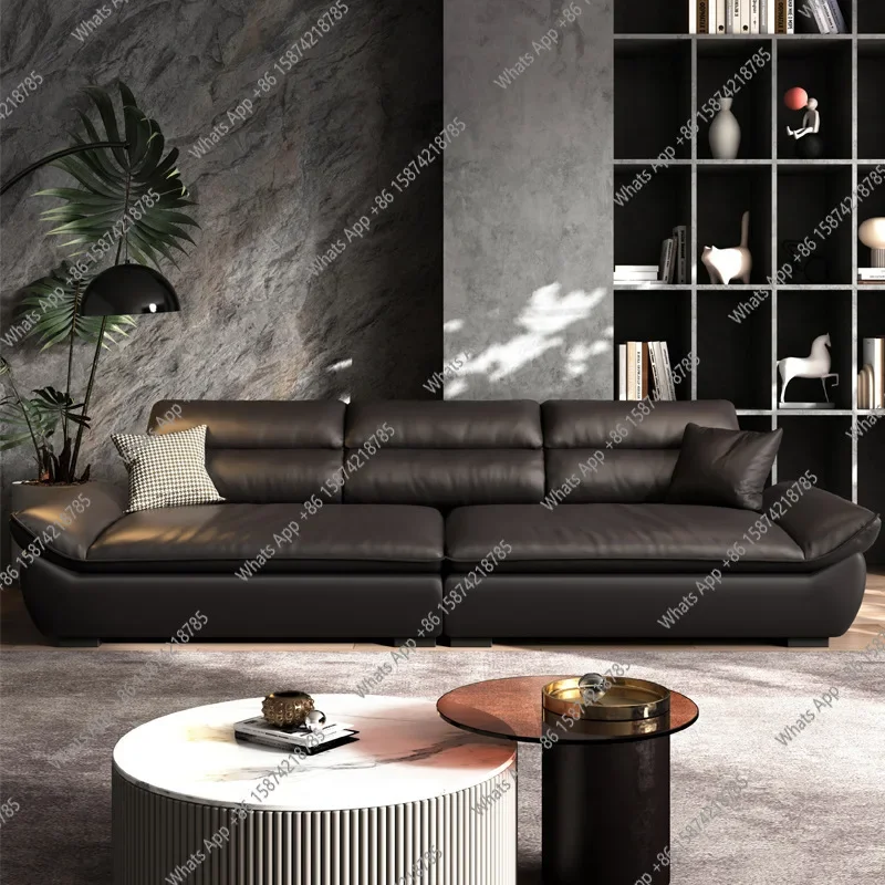 J Italian Minimalist Leather Sailing Sofa, New Light Luxury Living Room Sofa, Modern High-end Large Sitting Deep Straight Row Sa