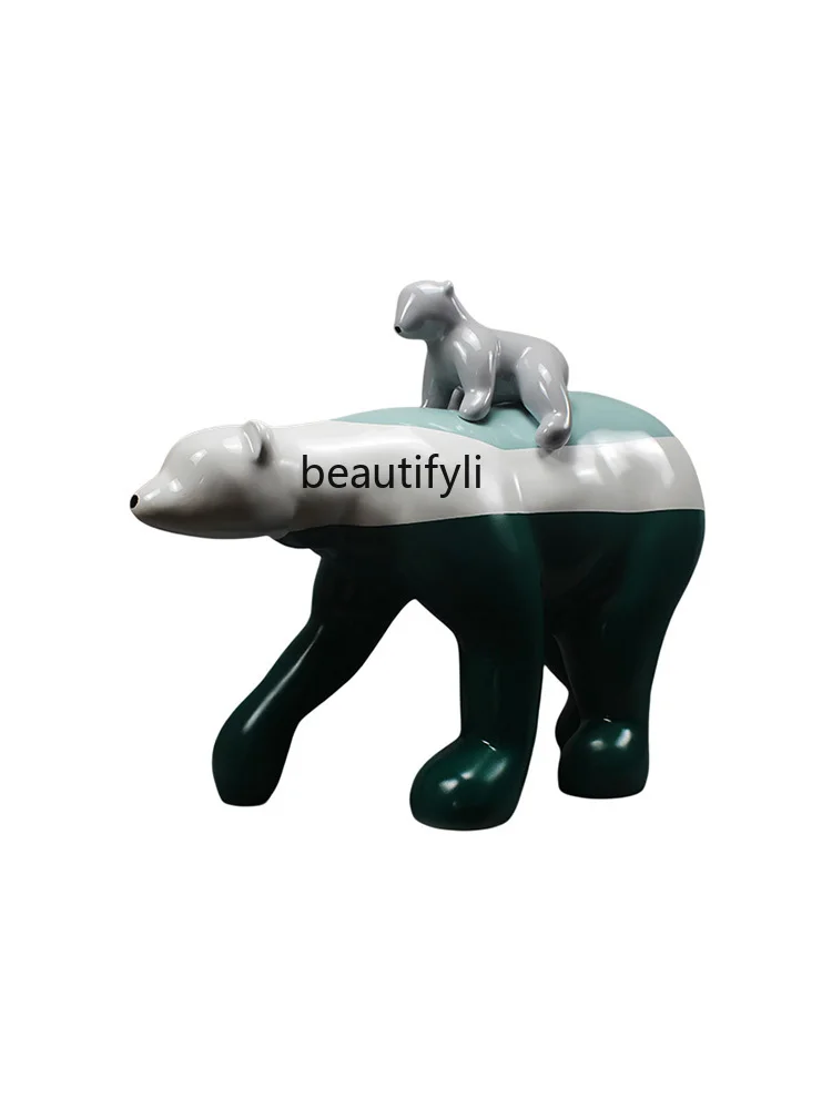 

Polar Bear Fiberglass Creative Cartoon Sculpture Artwork Decoration Model House Sales Office Floor Decoration