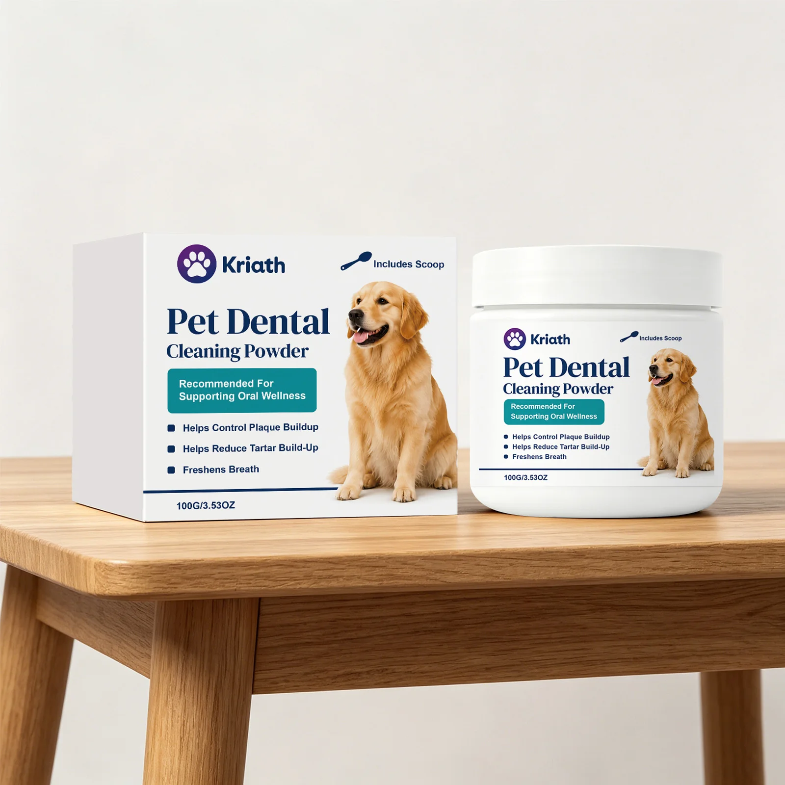100g Kriath Pet Tooth Cleaning Powder, Fresh Breath, Clean Teeth, Oral Protection, Convenient Feeding Cleaning Powder