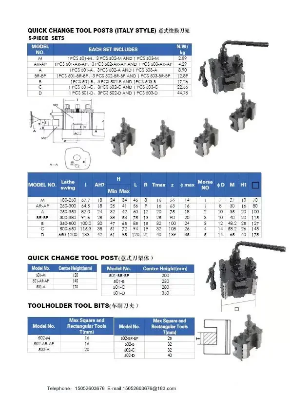 Type B, Italian quick-change tool holder, lathe accessories are integrated with four clips and five pieces. A full set