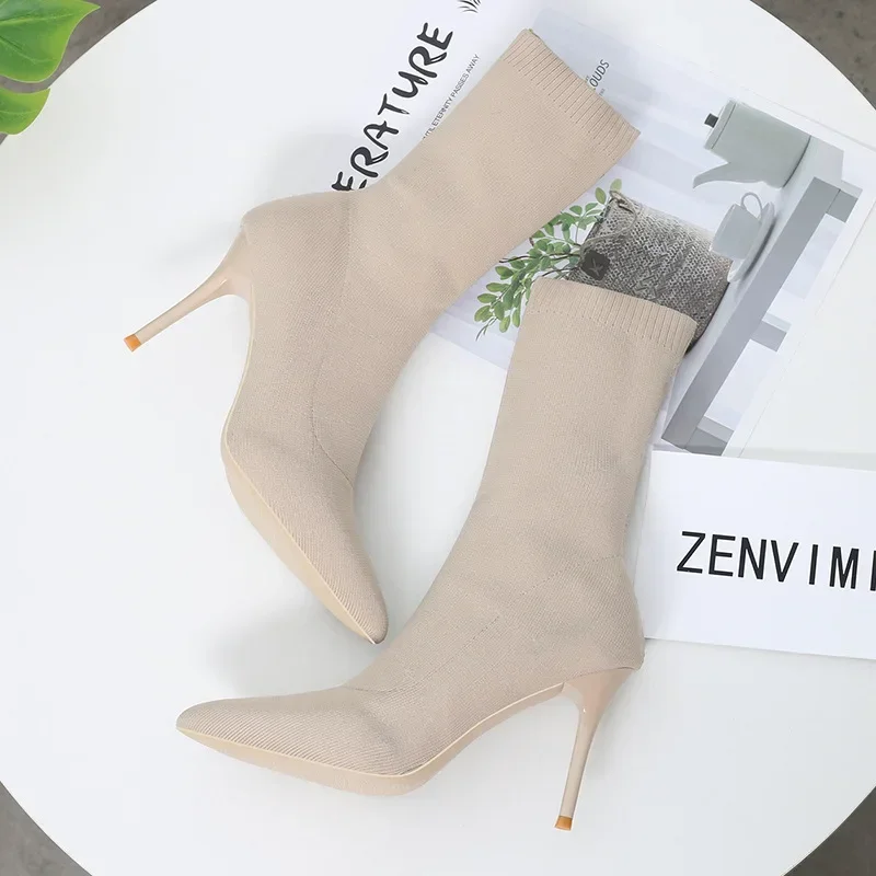 Sexy Sock Boots Knitting Stretch Boots High Heels for Women Fashion Shoes 2024 Spring Autumn Ankle Boots Female image 3