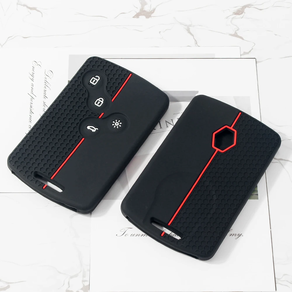 KEYYOU Silicone Key Case for Renault Megan 3 Laguna Fluence NEMA Clio 4 Captur Zoe Card 4 Button Key Cover Protection Keychain