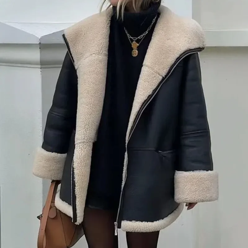 Cross-border Women's Clothing 2026 Autumn and Winter New Style Plus-size Fashionable Lambskin Coat, Loose ，Fur One-piece Coat