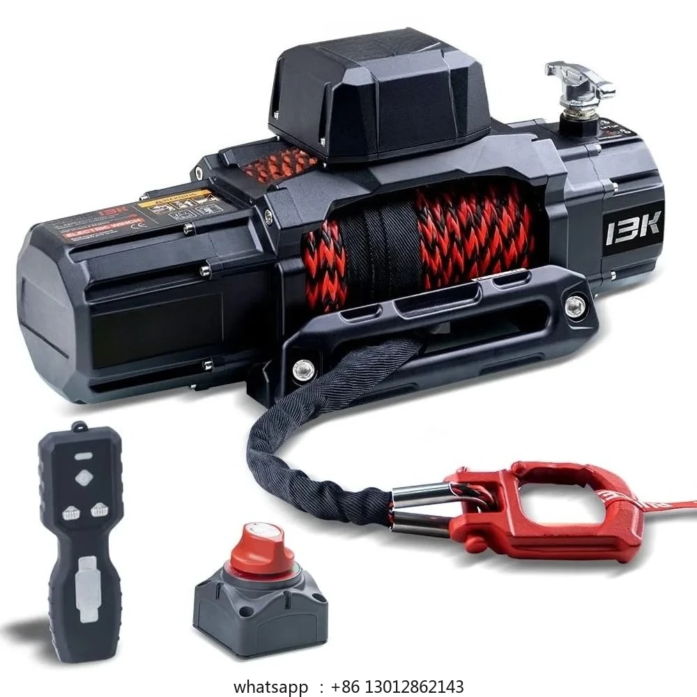 

13500lb New Waterproof Electric Synthetic Rope Winch 12V with Hawse Fairlead,2 in 1 Wireless Remote Control