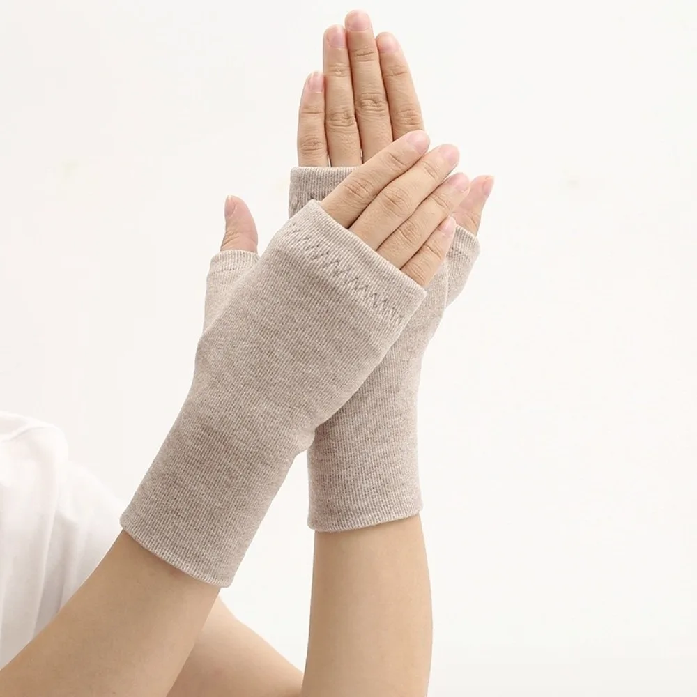 

New Solid Color Half Finger Gloves Touchable Screen Warm Office Bare Finger Gloves Coldproof Half Finger Driving Mittens Women
