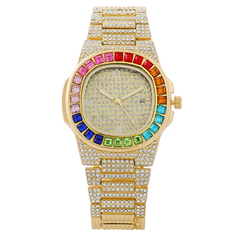 Women's Quartz Wristwatch Colorful Diamonds Calendar Full Diamond Inlaid Ladies Watch Female Watches Casual Daily Wear Girl Gift
