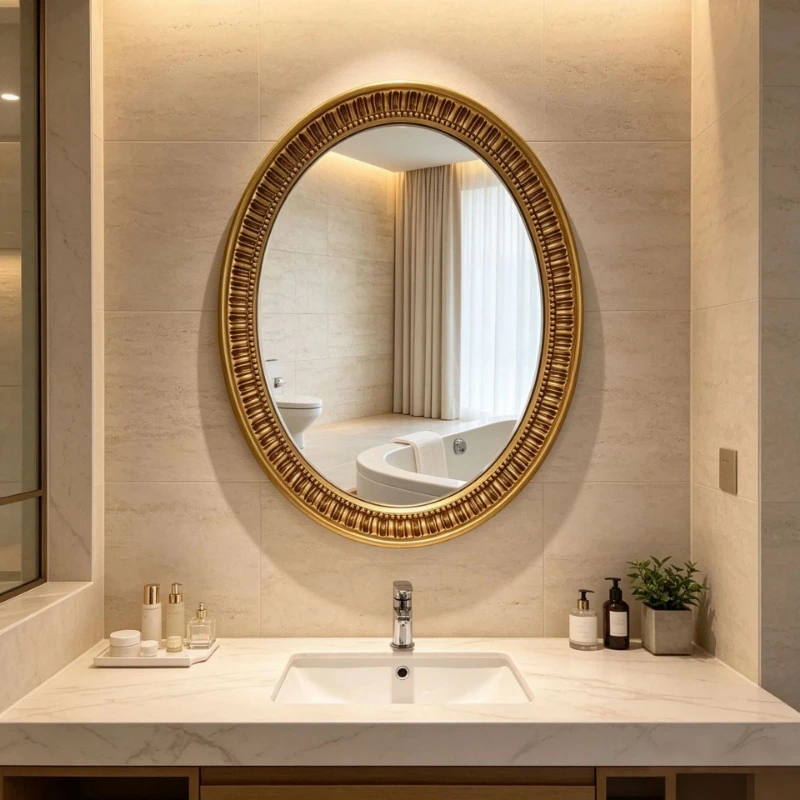 Simple bathroom oval wall hanging bathroom mirror European photo frame mirror