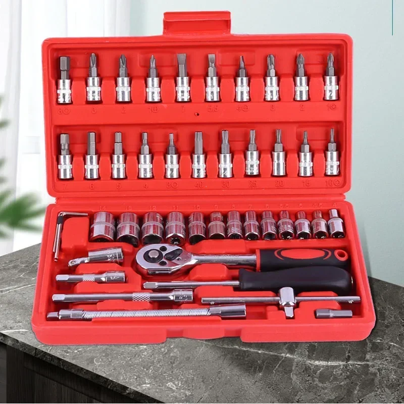 

New 46-piece Set Of Auto Repair Tools Hardware Tool Wrench And Socket Assembly