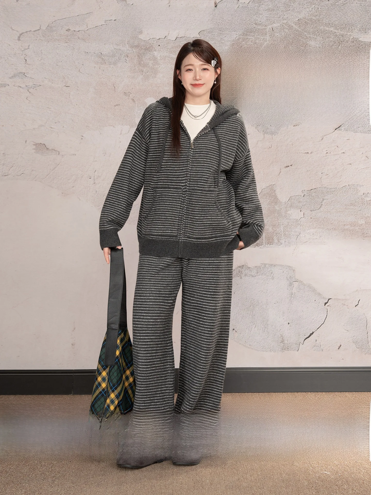 

Heynew plus Size Women's Color Blo Striped Sweatirt Pants Set Casual Slimming Two Piece Set Autumn Winter Streetwear