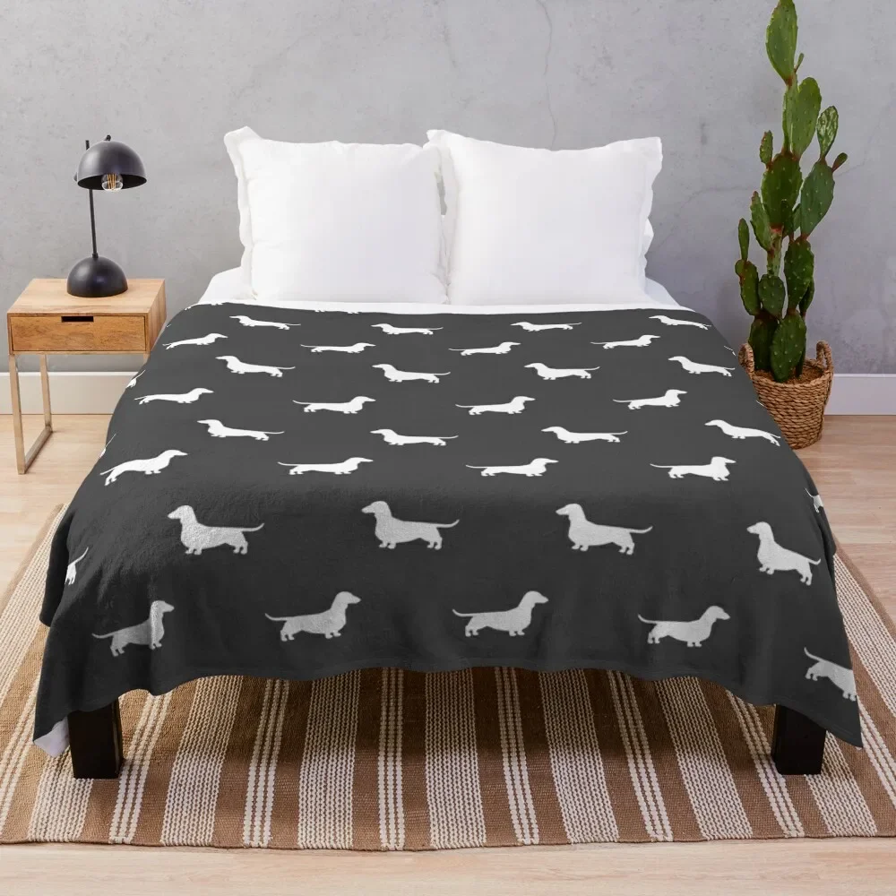 Dachshund Silhouette(s) | Wiener Dog | Smooth Coated Doxie Throw Blanket halloween funny gift For Decorative Sofa Plush Blankets