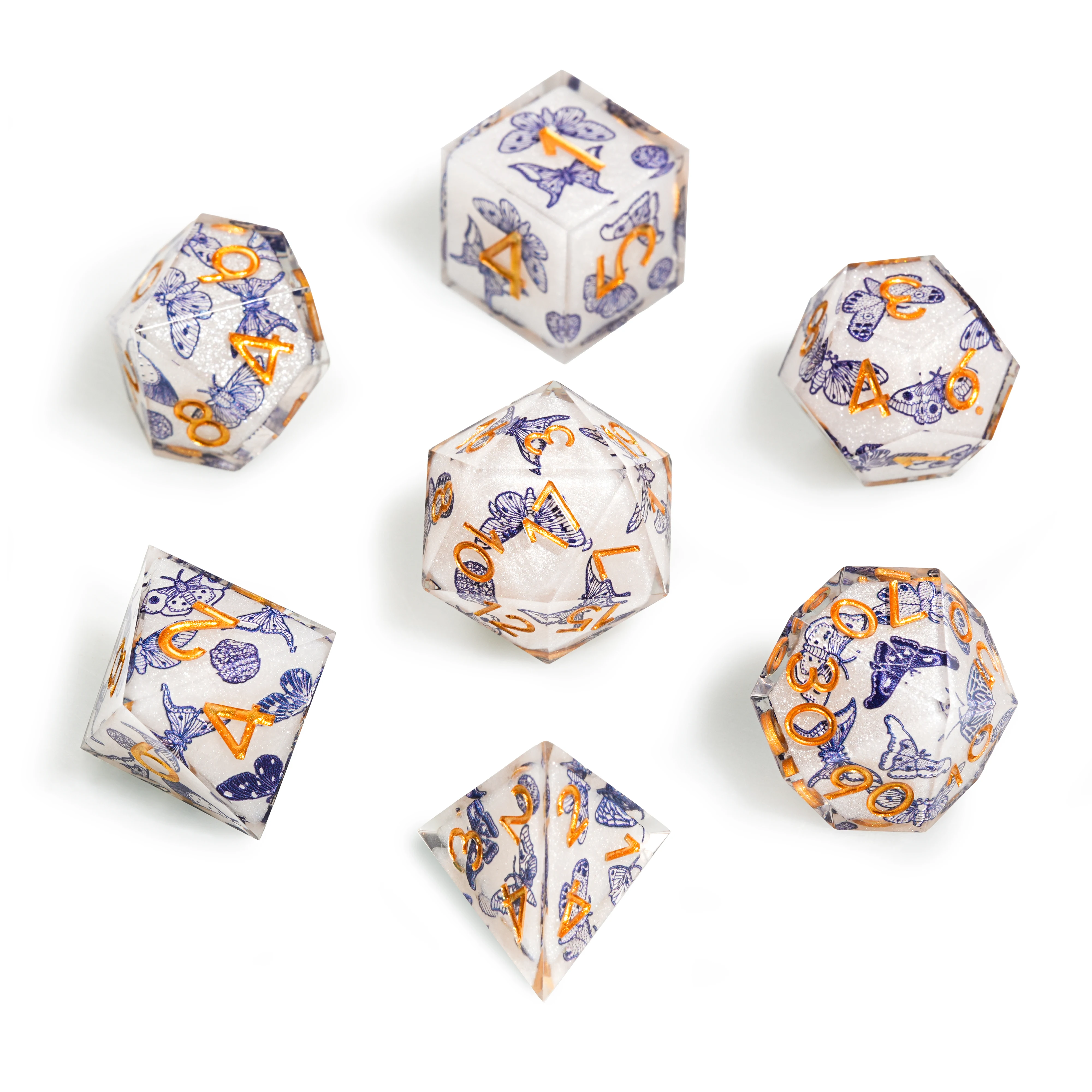 

1-7Pcs Celadon Butterfly Flowers Resin Dice Set Multi-sided Polyhedral Dice for D&D Game COC Role Playing RPG Table D6~D20