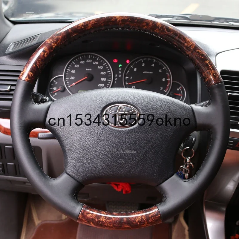 For Toyota Land Cruiser Prado CROWN Hand Stitched Car Steering Wheel Cover Imitation Peach Grain Leather Interior