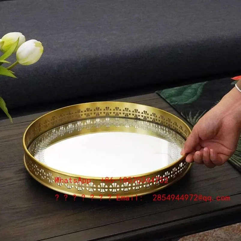Simple Round Rotating Storage Mirror Tray, Tea Tray Fruit Tray Storage Tray