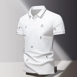 Summer Stylish Embroidery T-shirts Business Casual Polo-Neck Button Men's Clothing Breathable Short Sleeve Basic Polo Shirts New