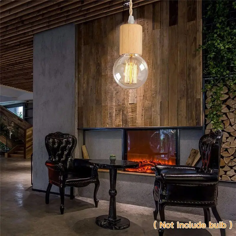 Kit cavo per lampada a sospensione A24F-Wood, cavo per lampada da sospensione industriale vintage da 14,76FT con corda in nylon intrecciata E26