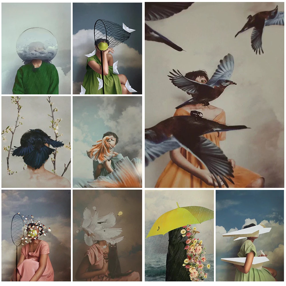 

Abstract Bird Girl Woman performance Poster Wall Art Canvas Painting Home Decor Wall Pictures For Living Room Unframed