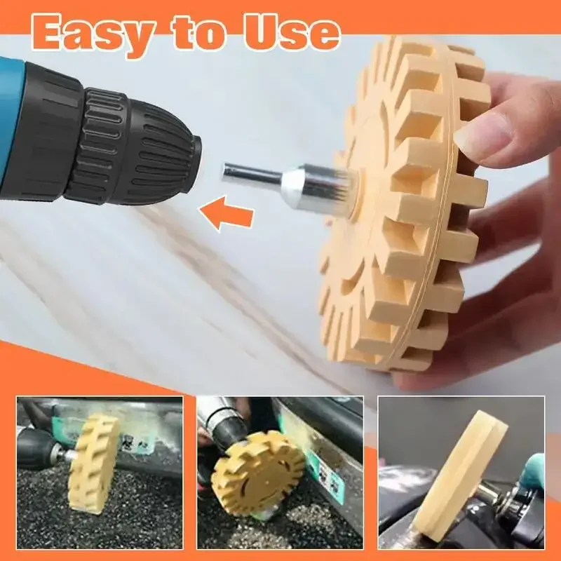 Car Eraser Wheel Adhesive Remover Rubber Wheel, Smooth Power Drill Adapter, Paint Repair Rubber Vinyl Decals Removal Tool
