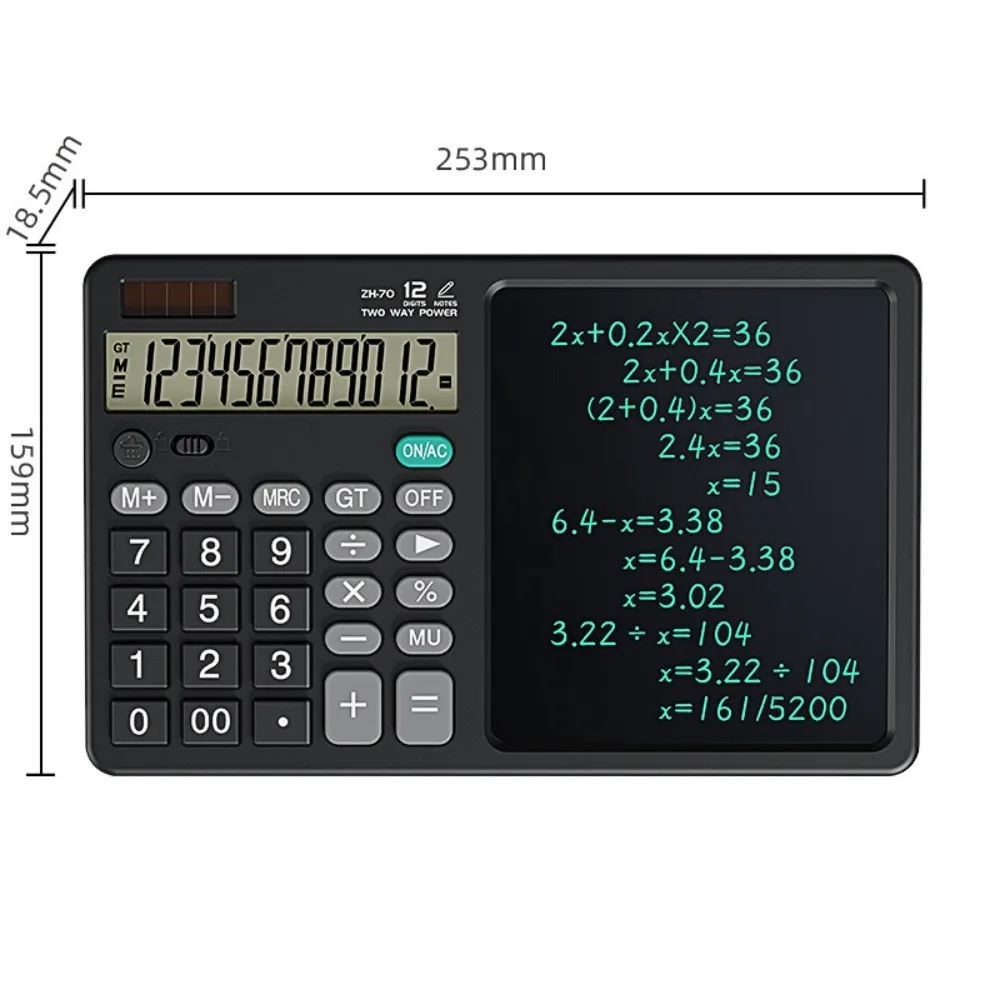 12 Digits 2in1 Calculator Solar Power with Writing Pad Standard Function Calculator Dual Stylus Pen 6 inch Calculator LCD Tablet
