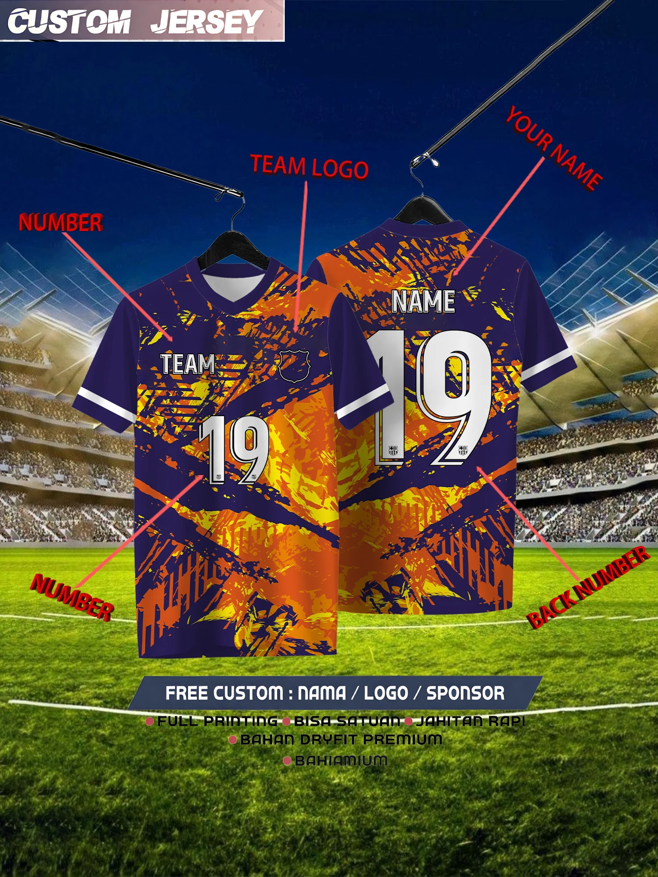 

Customized Geometric Navy Blue Short Sleeved Shirt with Team Name, Emblem, Name and Number, Outdoor Sports Short Sleeved T-shirt