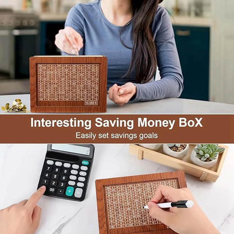 Money Box With Counter Cash Vault Wooden Savings Box,Cash Saver Box,Coin Counter Piggy Bank,Money Box With Money Target