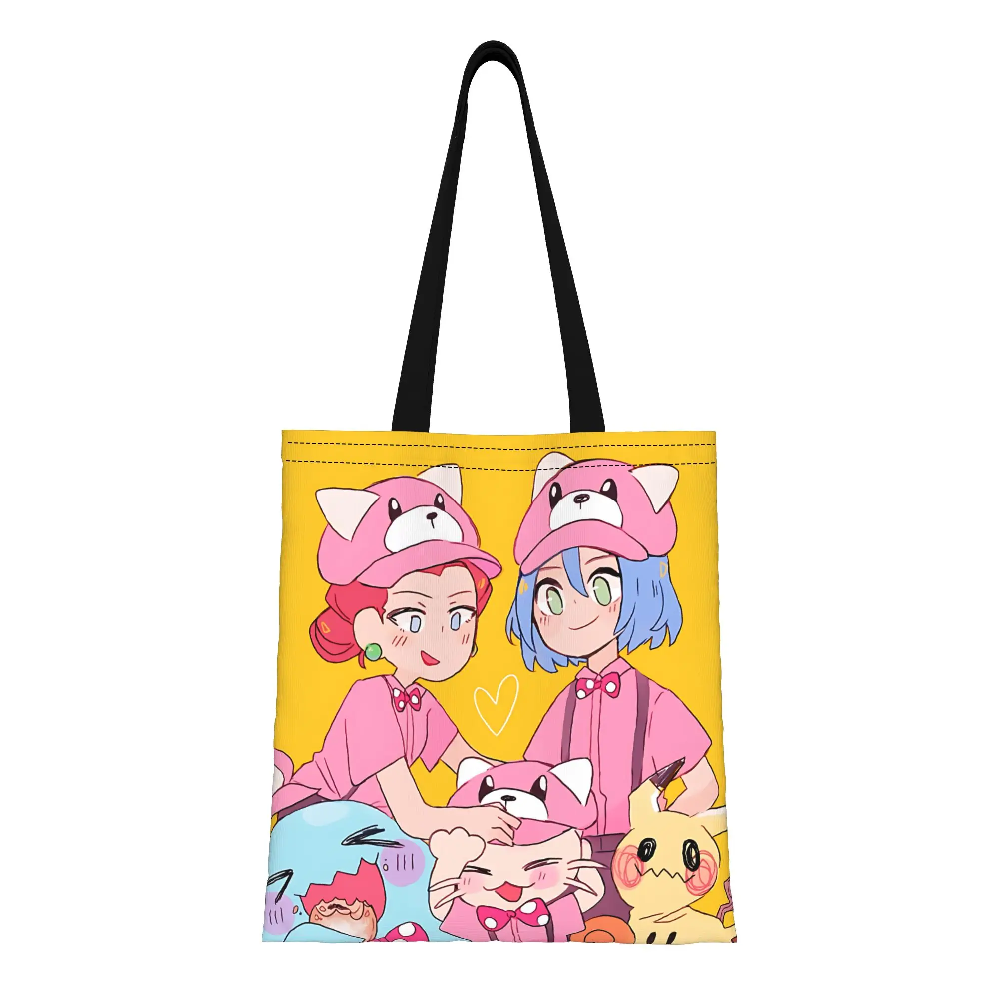 

1PC back to school Large Capacity pokemon stickers team rocket funko Canvas Tote Bag Foldable Chic Pattern Gifts