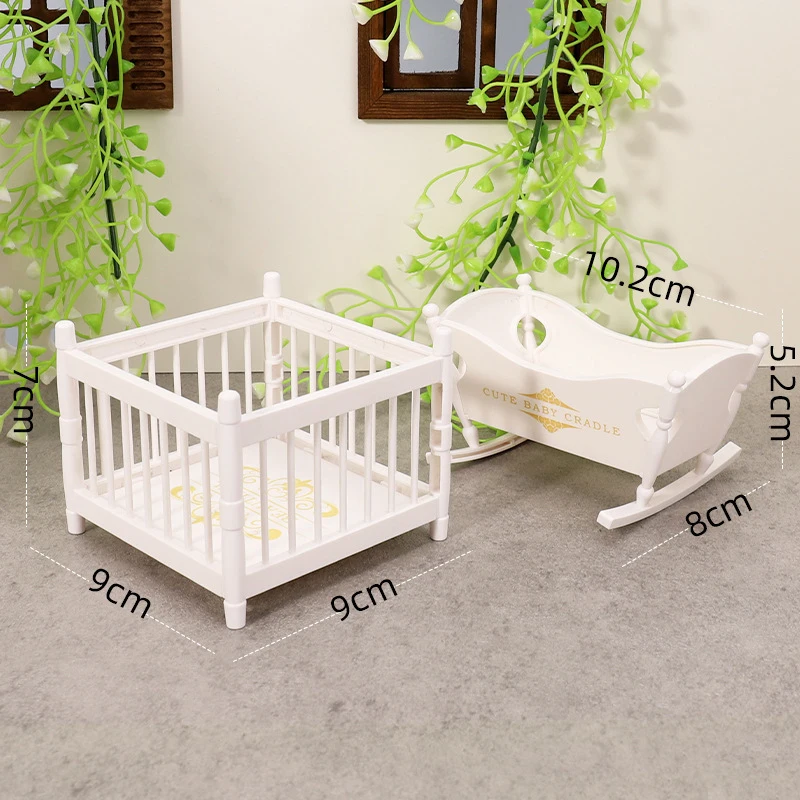 1/12 Miniature Dollhouse Baby Bed Bedroom Furniture Model Shaker Toy Accessories Dollhouse Baby Cradle Bedroom Decoration