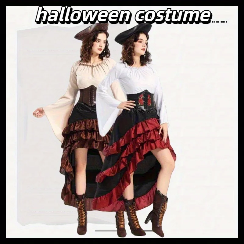 

3D Compass Embroidery Medieval Waist Skirt Wave Pattern Jacquard Navigator Halloween Performance Costume