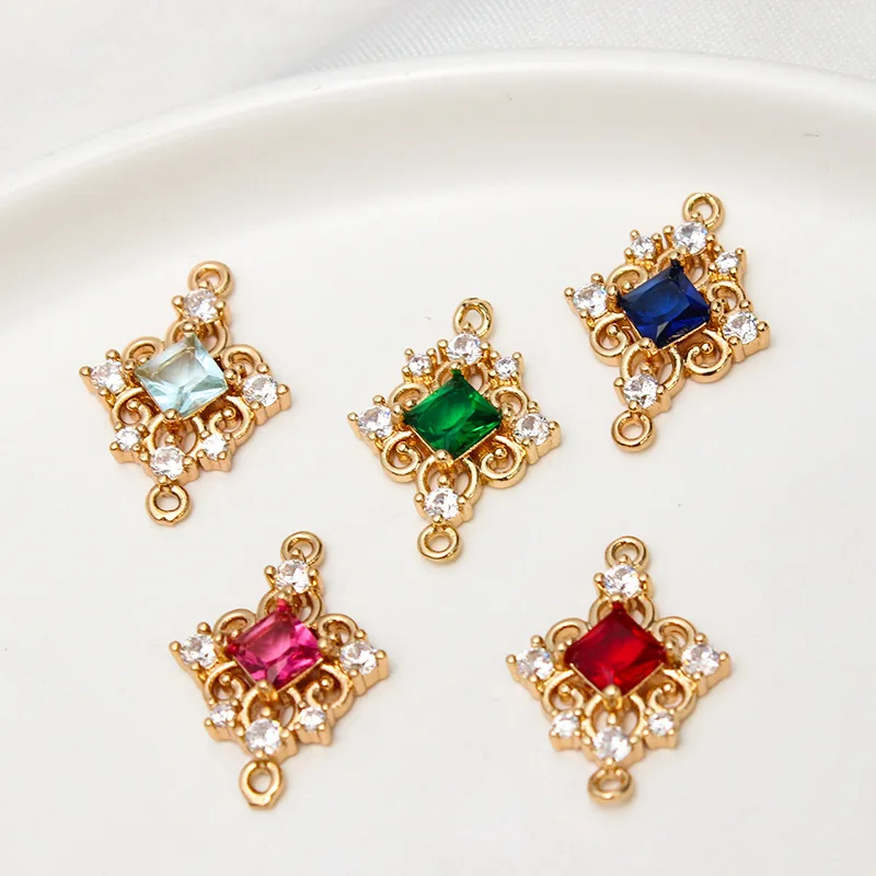 1pcs Copper Micro-set Zircon Retro Geometric Hollow Pendant Diy Bracelet Necklace Ear Jewelry Accessories Material Charms