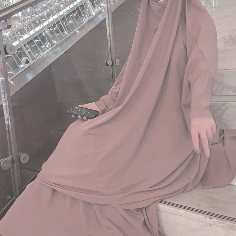 Vestido musulmán de manga larga para mujer, conjunto de 2 piezas, Hijab, bufanda y falda, Abaya islámica, caftán largo