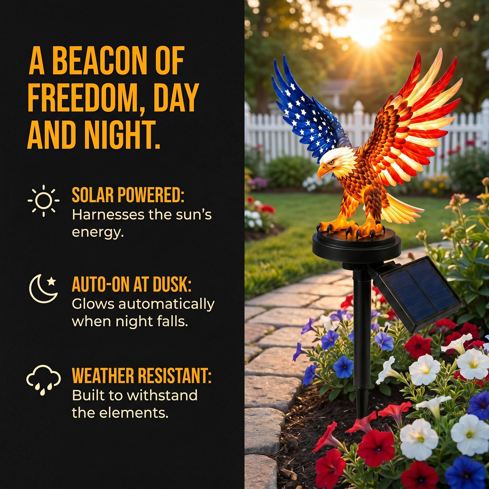Solar Powered Personalized Eagle Garden Light America 250th Anniversary Garden Lights Patriotic Memorial Day Light Decor