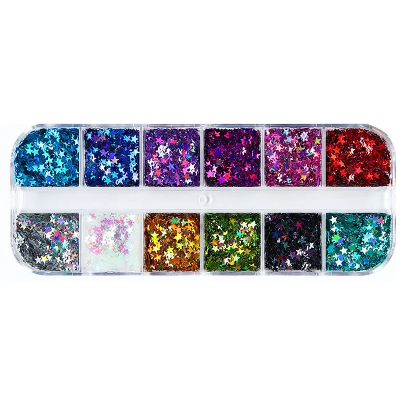 New 12Colors/set Pentagram 3D Sequins Epoxy Filled Sequin for Nail Art/craft