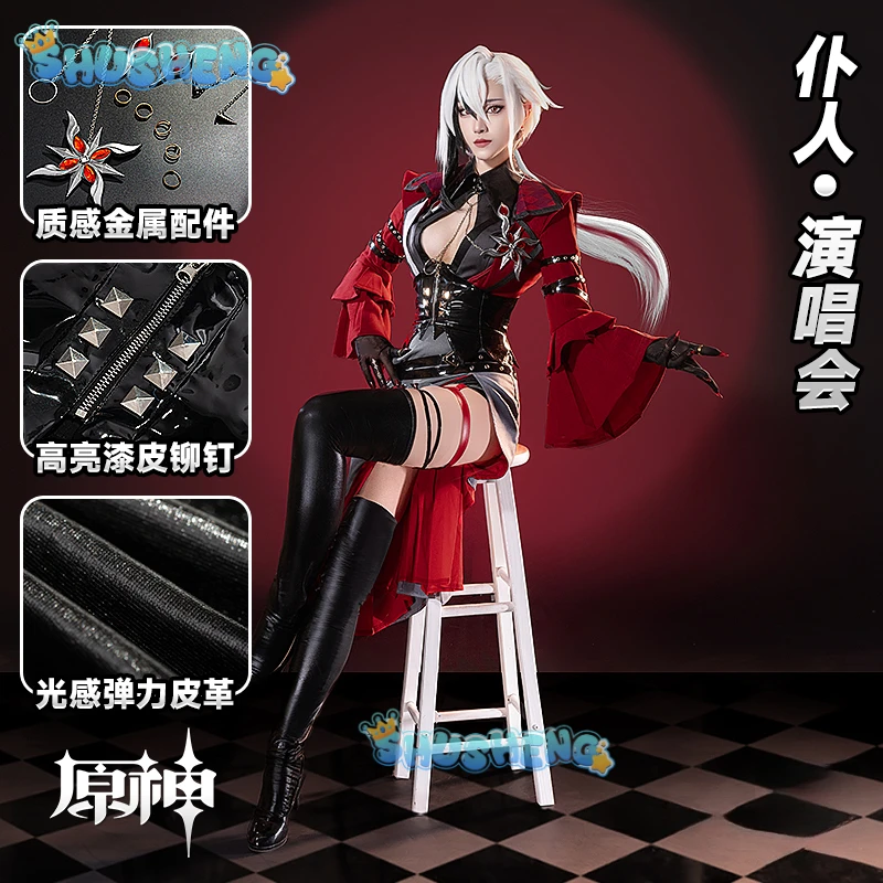 

Genshin Impact Arlecchino The Knave Concert Game Suit Sexy Dress Uniform Cosplay Costume Halloween Party Outfit Women