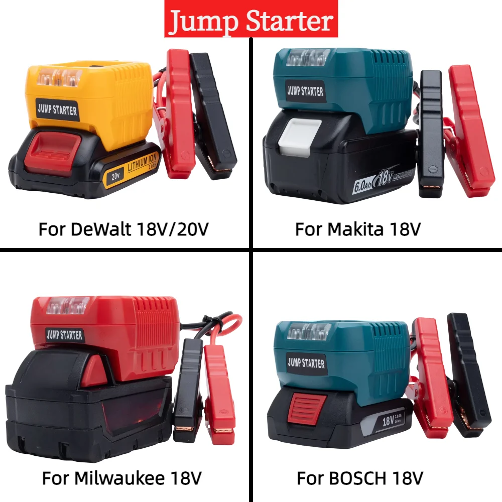 

Портативный адаптер для кабелей стартера для литий-ионного аккумулятора DeWalt/Makita/Milwaukee/BOSCH 18 В/20 В с перемычками (без аккумулятора)