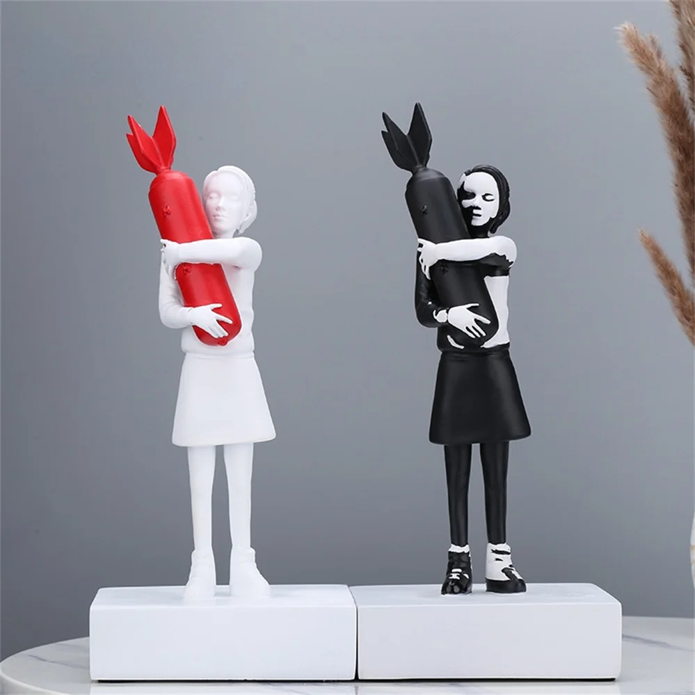 Nordic Banksy Resin Statue Home Decoration Accessories Personalised Hugging Bomb Girl Desk Sculpture Figurines Living Room Decor