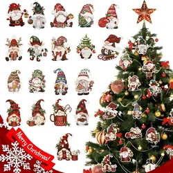 12pcs Christmas Santa Gnomes Paper Pendants Christmas Decorations For Home 2024 Christmas Tree Ornaments Navidad New Year Gifts