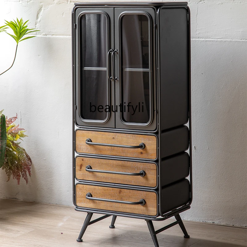 

French retro four-pump low cabinet storage, living room side storage wine cabinet storage cabinet