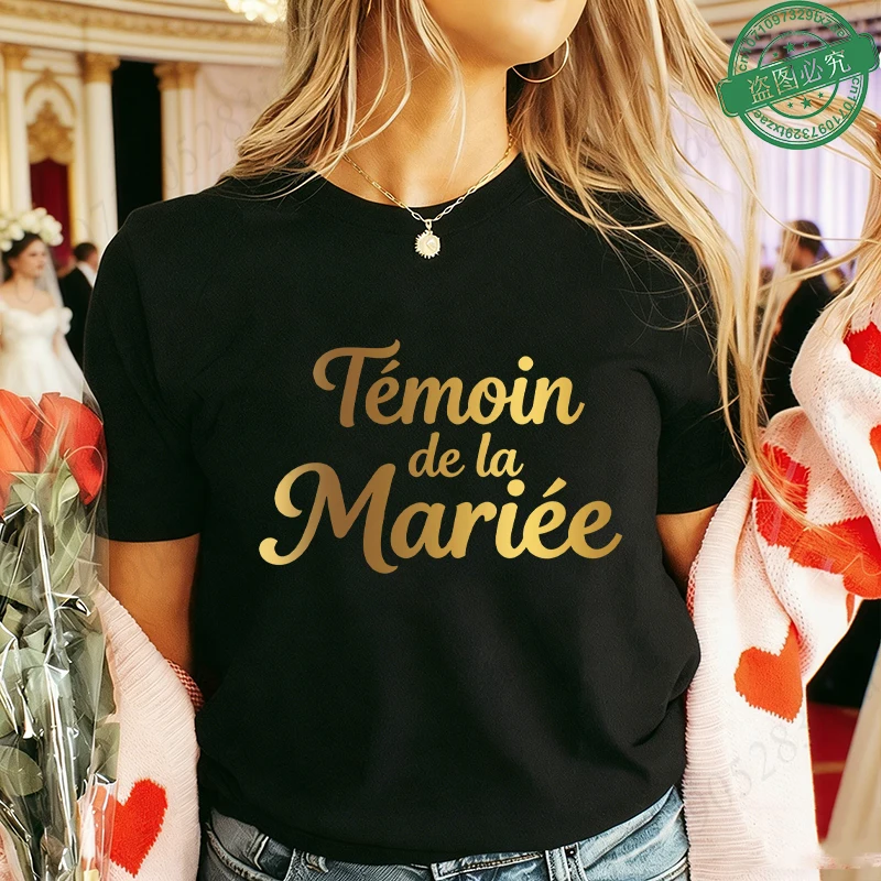 French Bridal Squad T-Shirts, Future Bride Team EVJF Gold Foil Print Casual Tops, Short Sleeve Tees for Bachelorette Party Gift