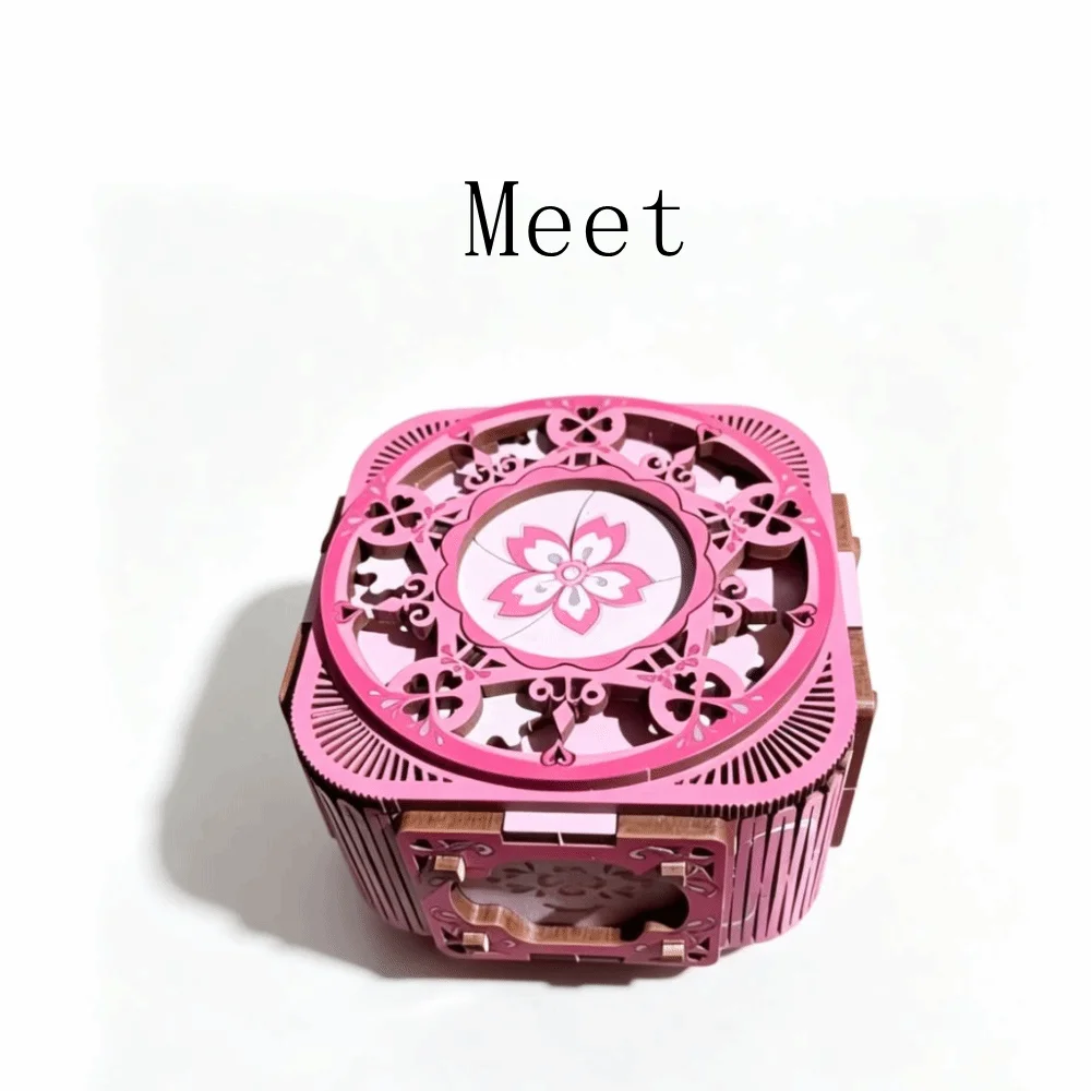 3D Wooden 3D Wooden Puzzle Music Box Hand-Assembled with Light DIY Music Box Vintage Miniature Music Box with Jewelry Storage