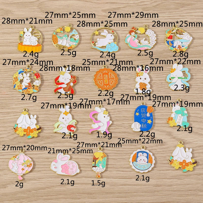 10pcs Mix Cartoon  Animal Rabbit Charms Enamel Mid-Autumn Festival Charms Pendant for Jewelry Making DIY Earrings Necklaces Gift