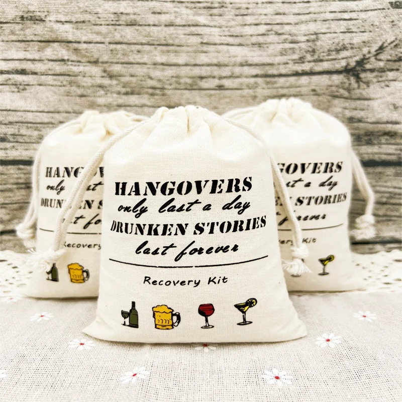 10pcs Hangover Kit Gift Bags Cotton Drawstring Emergency Medicine Packaging Wedding Single Party Birthday Awakening Kit Bag