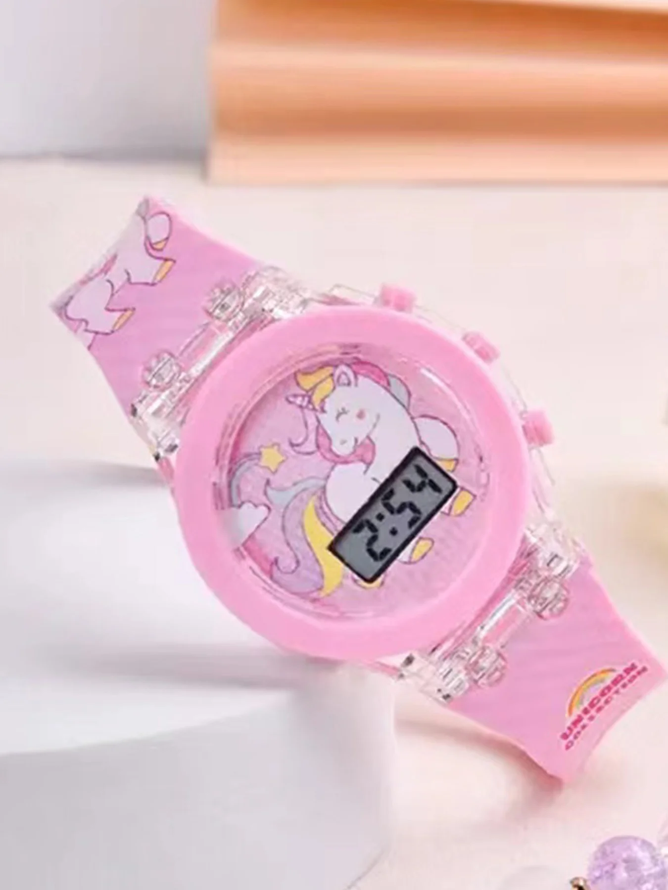 2PCS cute fashion silicone unicorn digital watch with rabbit bell rope birthday gift