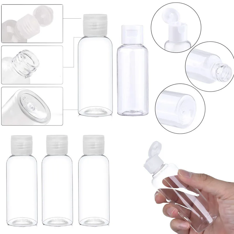 10 STKS 5 ml-100 ml Lege Doorzichtige Plastic Flip Cap Flessen Samendrukbare Reisformaat Cosmetische Containers voor Vloeibare Lotion Gel Parfum