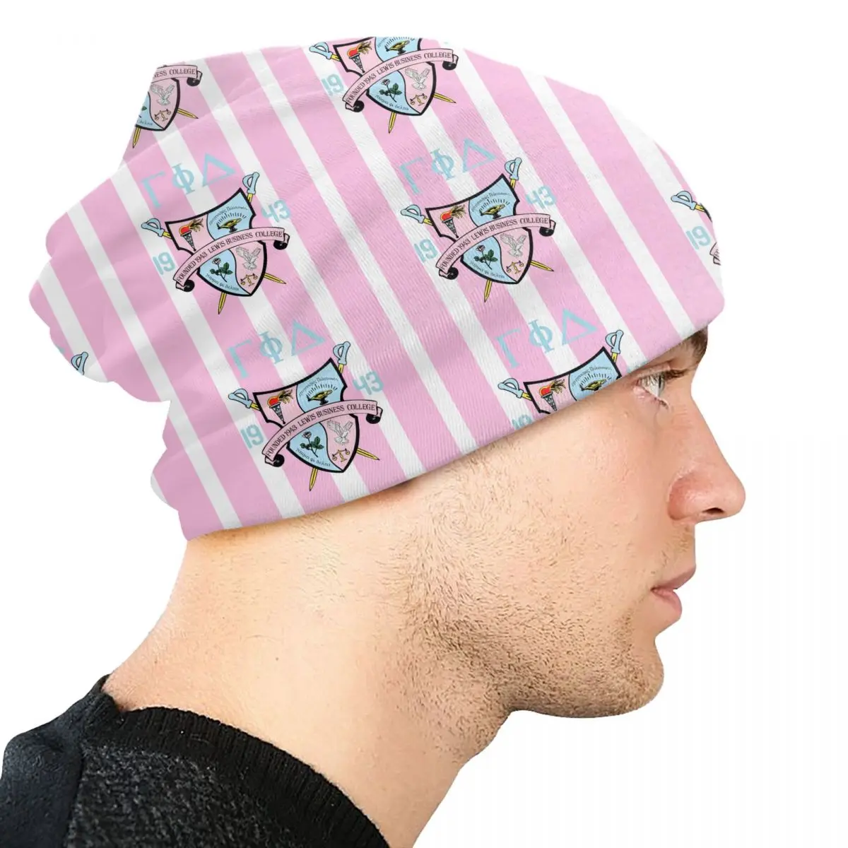 Custom Pink Blue Gamma Phi Delta Visual Feature Beanie Cap Winter Bonnet Homme Knitted Hats Cool African Skullies Beanies Caps - view 4