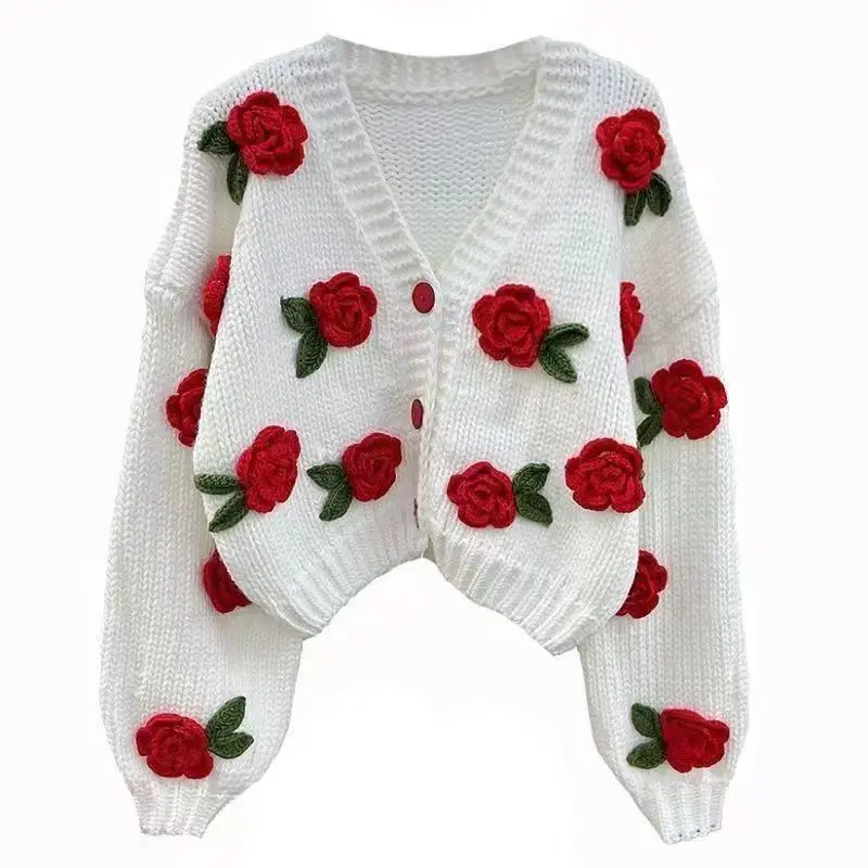 Womens Cardigan Sweaters Fall Oversized Chunky 3d Flower Open Front Knit Sweaters Sweet Trendy Cardigan Sweaters for Women