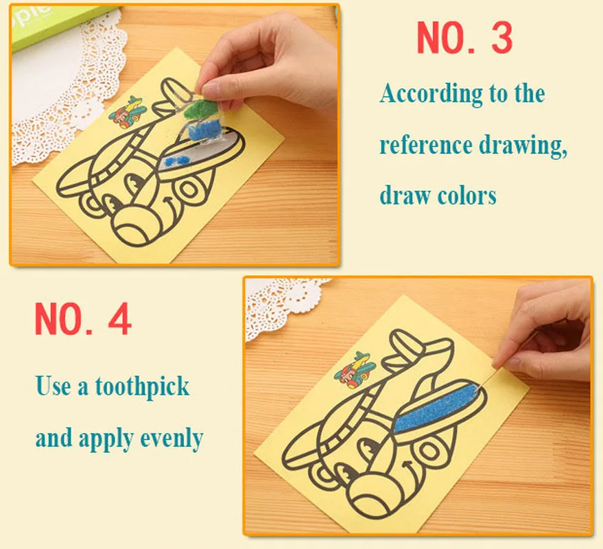 10pcs DIY Sand Painting Toy Set for Kids Gift Cartoon Animal Car Series Art Supplies Simple Kindergarten Coloring Book