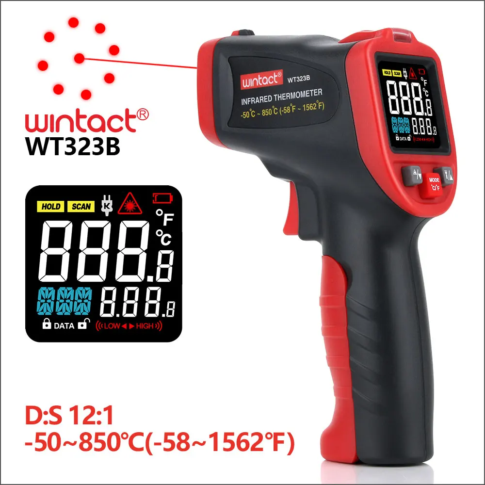 

Инфракрасный термометр RZ, Бесконтактный цифровой лазерный измеритель температуры и влажности, с будильником